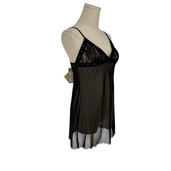 Fredericks of Hollywood Vintage Babydoll Camisole Sheer Lace Trim Slip Black Y2K - Picture 2 of 5